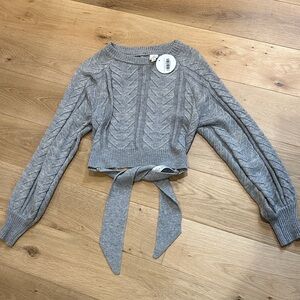 Gray Cable Knit Sweater Tie Back
